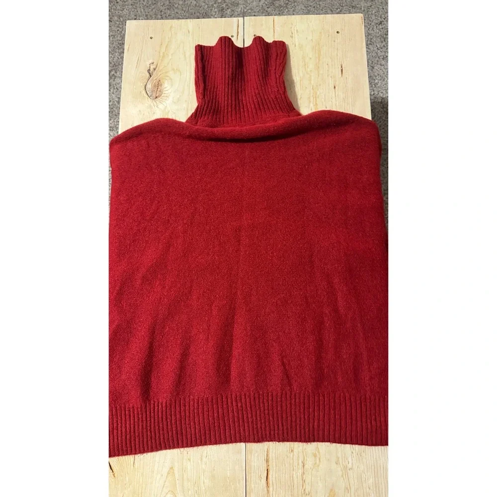 LOFT Womens Red Diamond Cable Knit Turtleneck Poncho Sweater Size‎ M/L